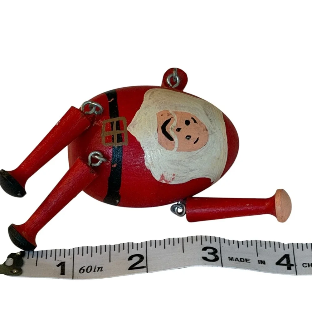 Vintage Wooden Jointed Santa Shelf Sitter Hand Painted Christmas Folk Art 4